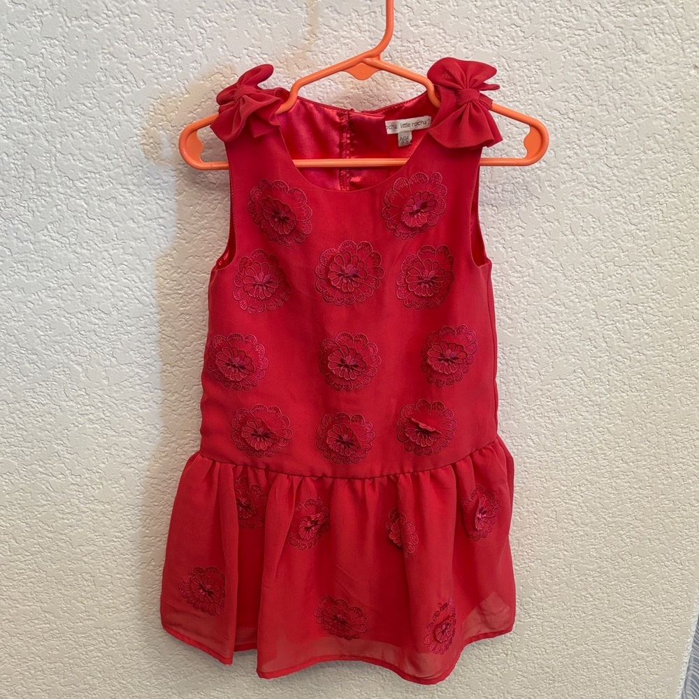 Rocha Little Rocha girls dark pink Floral Bow Dress size 2-3 years